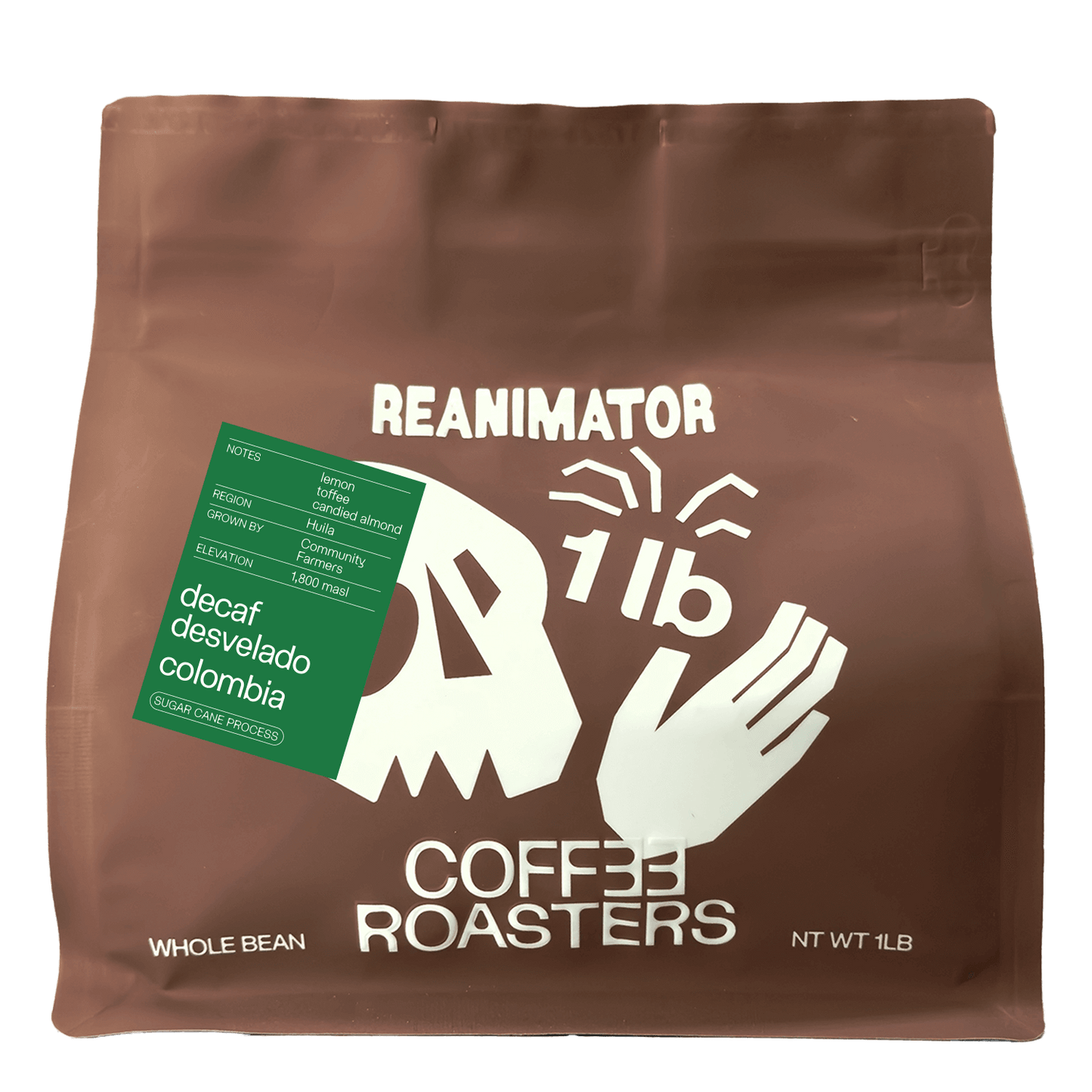 Specialty decaf coffee. Single origin decaf coffee. Colombia Desvelado. ReAnimator Coffee Roasters. Whole bean decaf coffee.