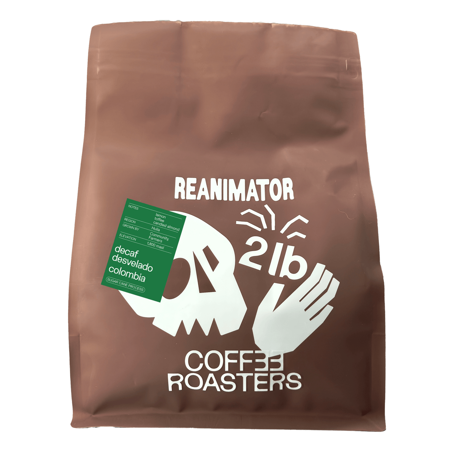 Specialty decaf coffee. Single origin decaf coffee. Colombia Desvelado. ReAnimator Coffee Roasters. Whole bean decaf coffee.
