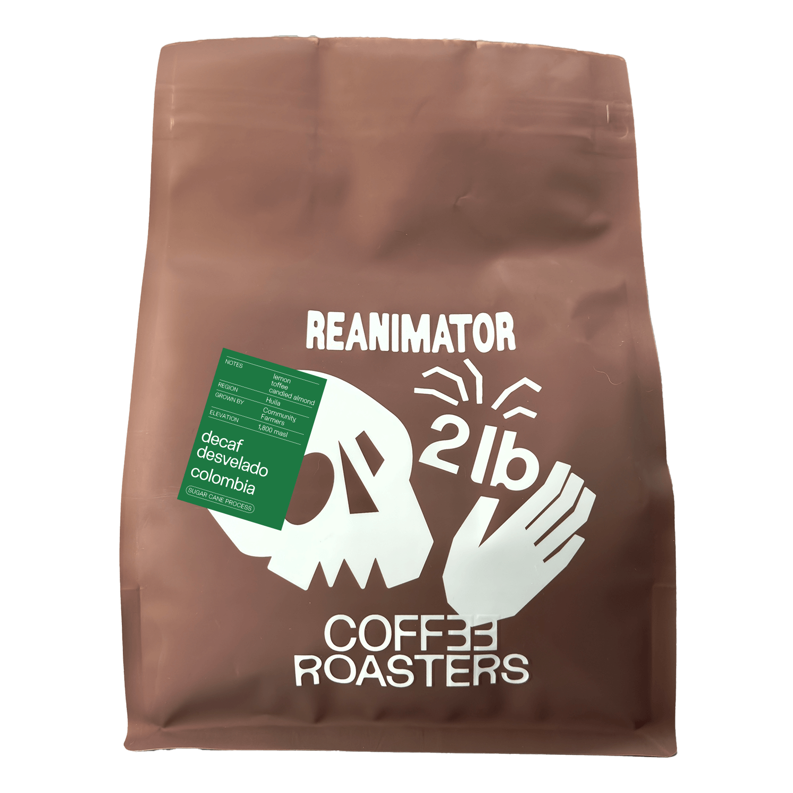 Specialty decaf coffee. Single origin decaf coffee. Colombia Desvelado. ReAnimator Coffee Roasters. Whole bean decaf coffee.