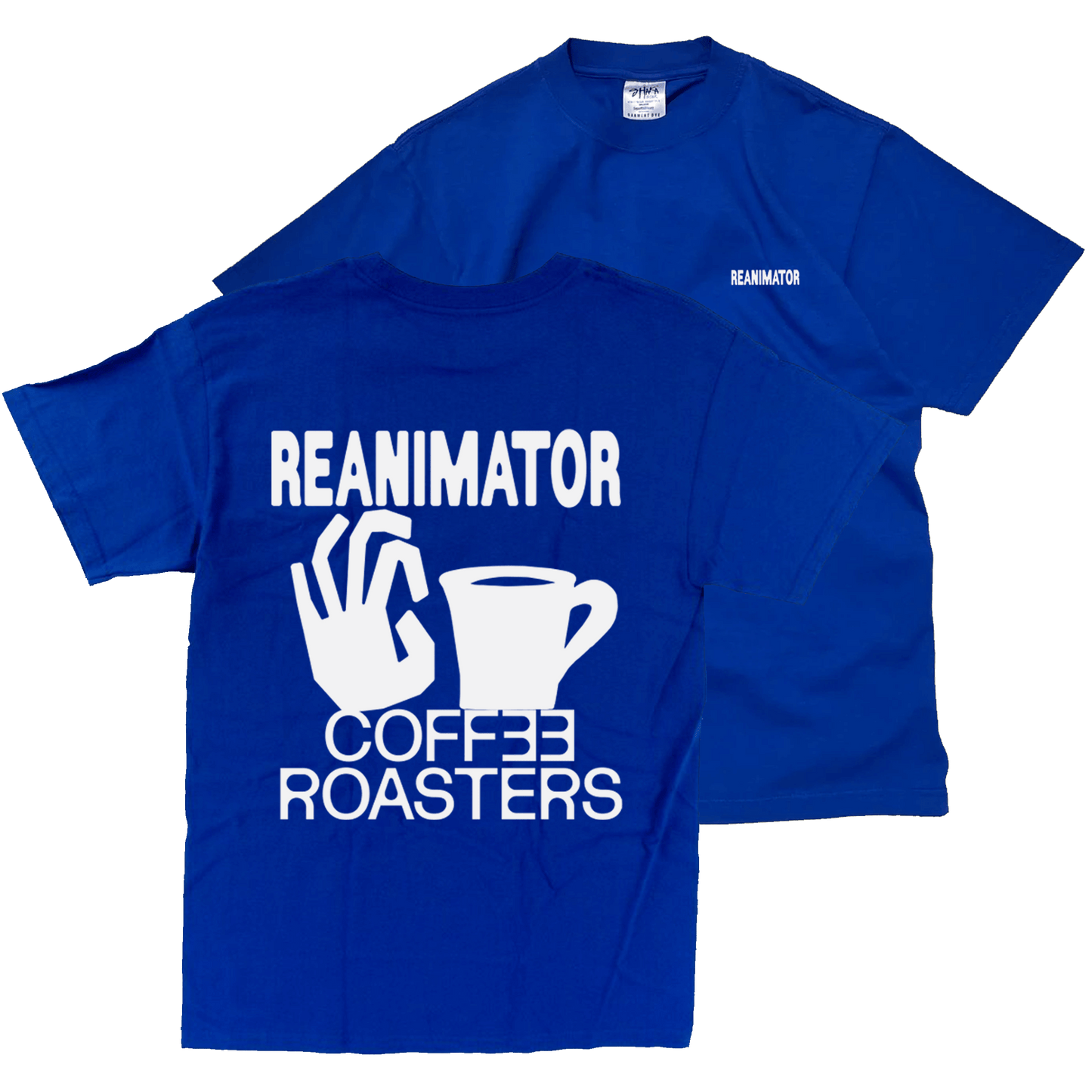 Royal Blue relaxed fit coffee t-shirt. Garment dyed. ReAnimator Coffee Roasters