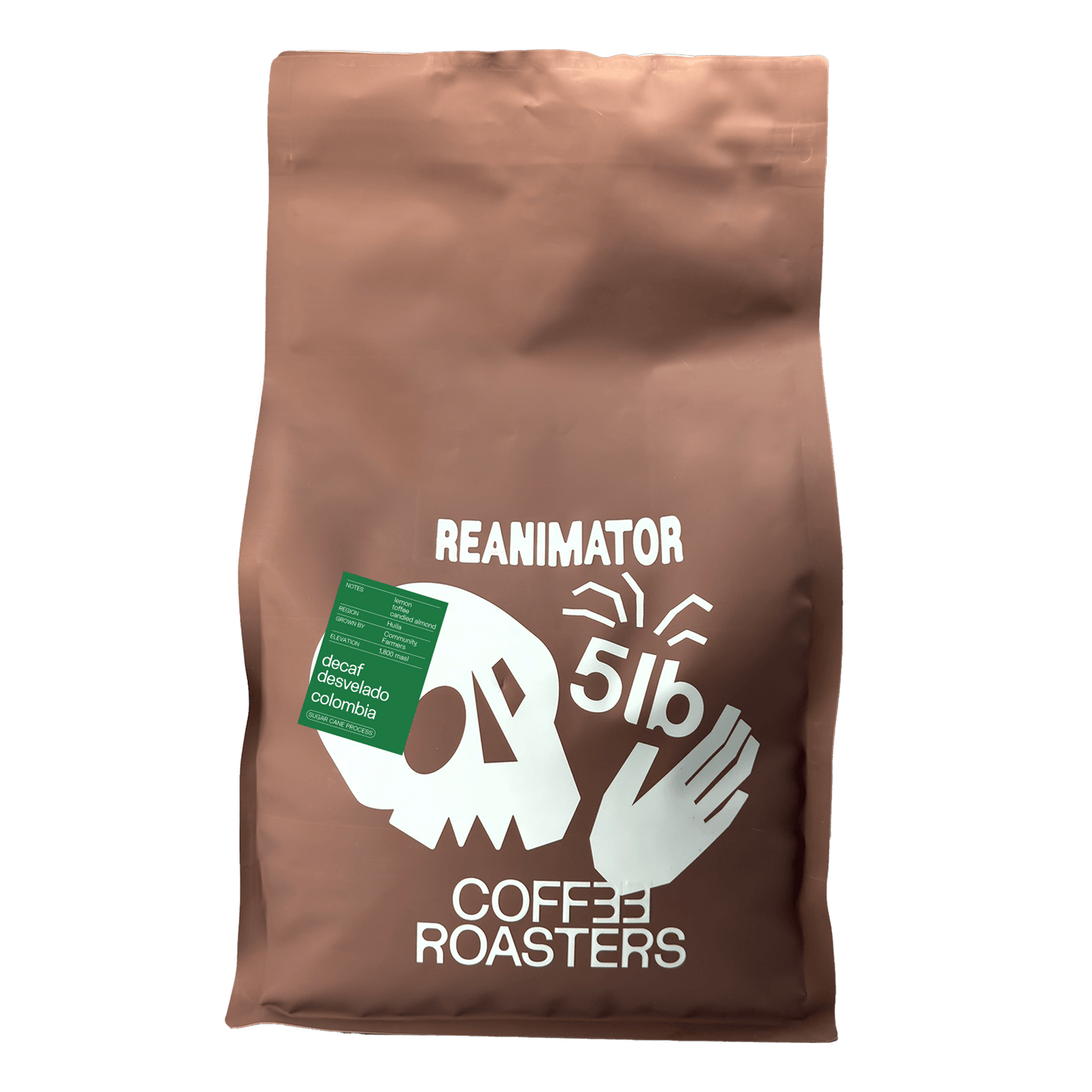 Specialty decaf coffee. Single origin decaf coffee. Colombia Desvelado. ReAnimator Coffee Roasters. Whole bean decaf coffee.